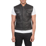 Mens-Brown-Leather-Biker-Vest-Close