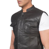 Mens-Brown-Leather-Biker-Vest-Front