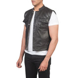 Mens-Brown-Leather-Biker-Vest