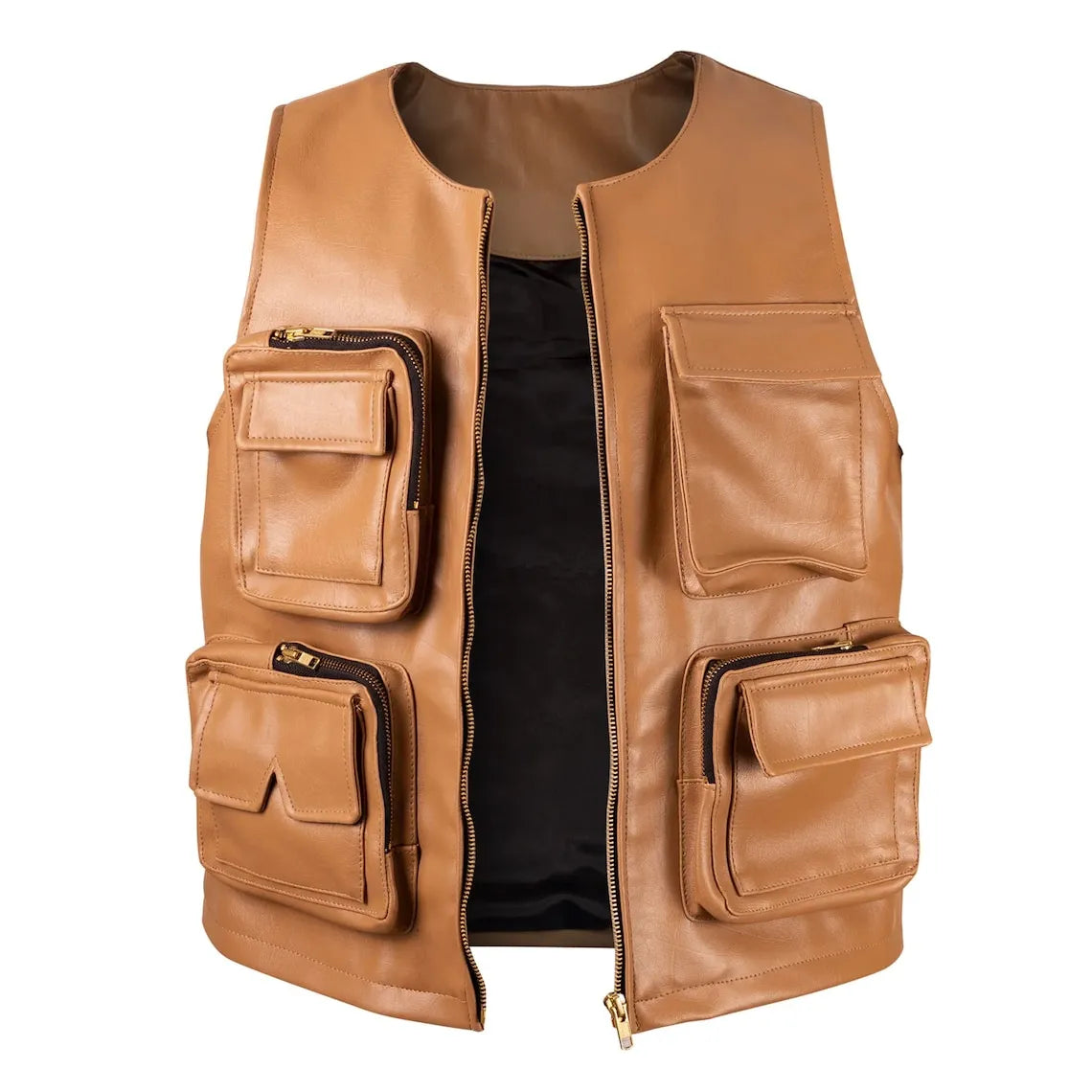Mens-Brown-Leather-Hunting-Vest-Front