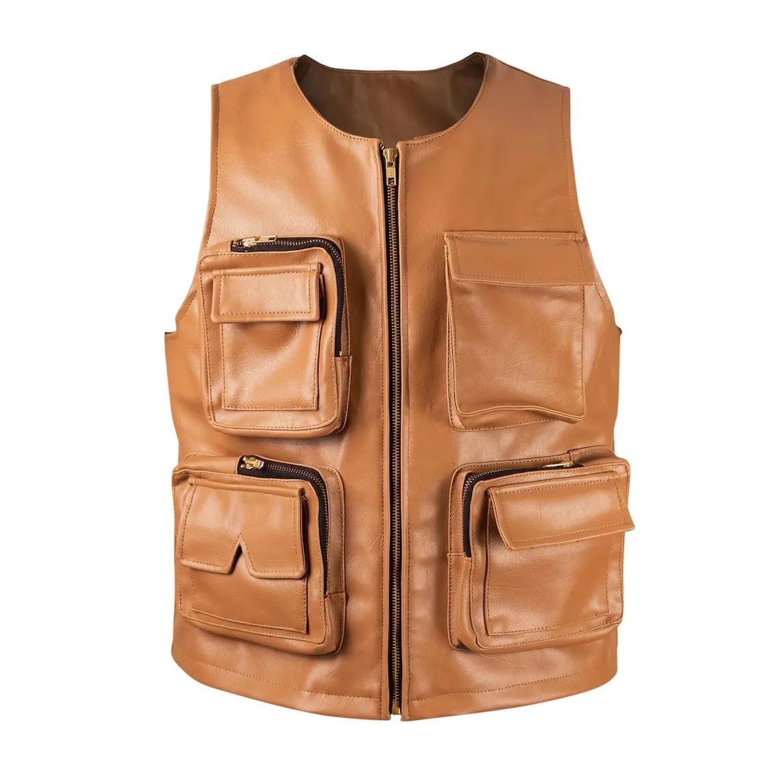 Mens-Brown-Leather-Hunting-Vest
