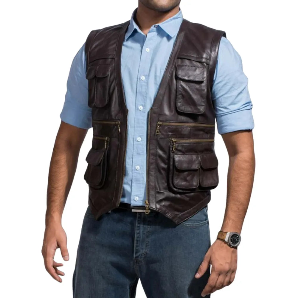Mens-Brown-Leather-Jungle-Vest