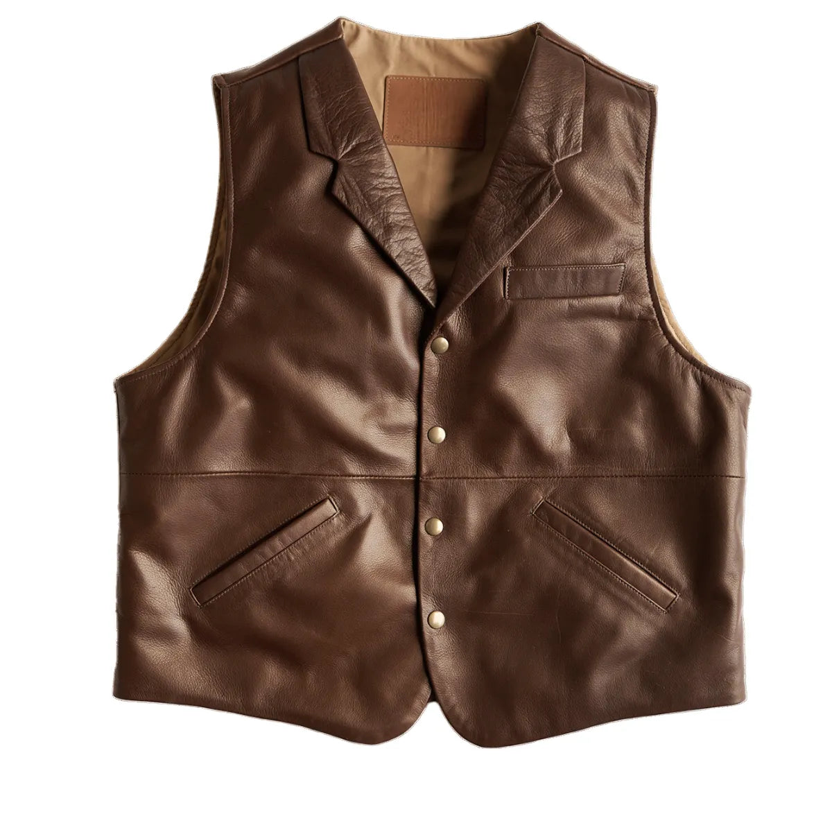 Mens-Brown-Leather-Lapel-Vest-Front