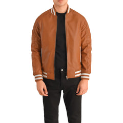 Mens-Brown-Leather-Varsity-Jacket-Front
