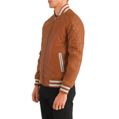 Mens-Brown-Leather-Varsity-Jacket-Left