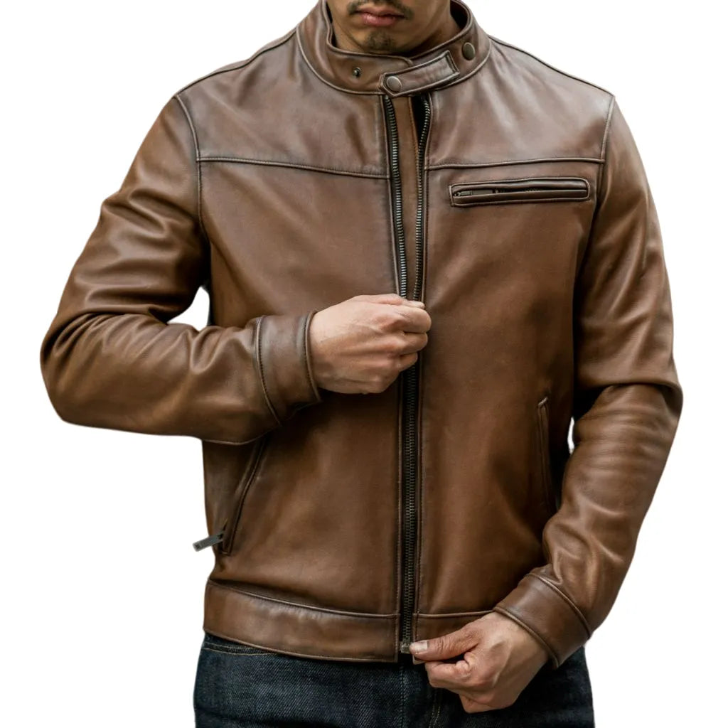 Mens-Brown-Roadster-Leather-Jacket-Front