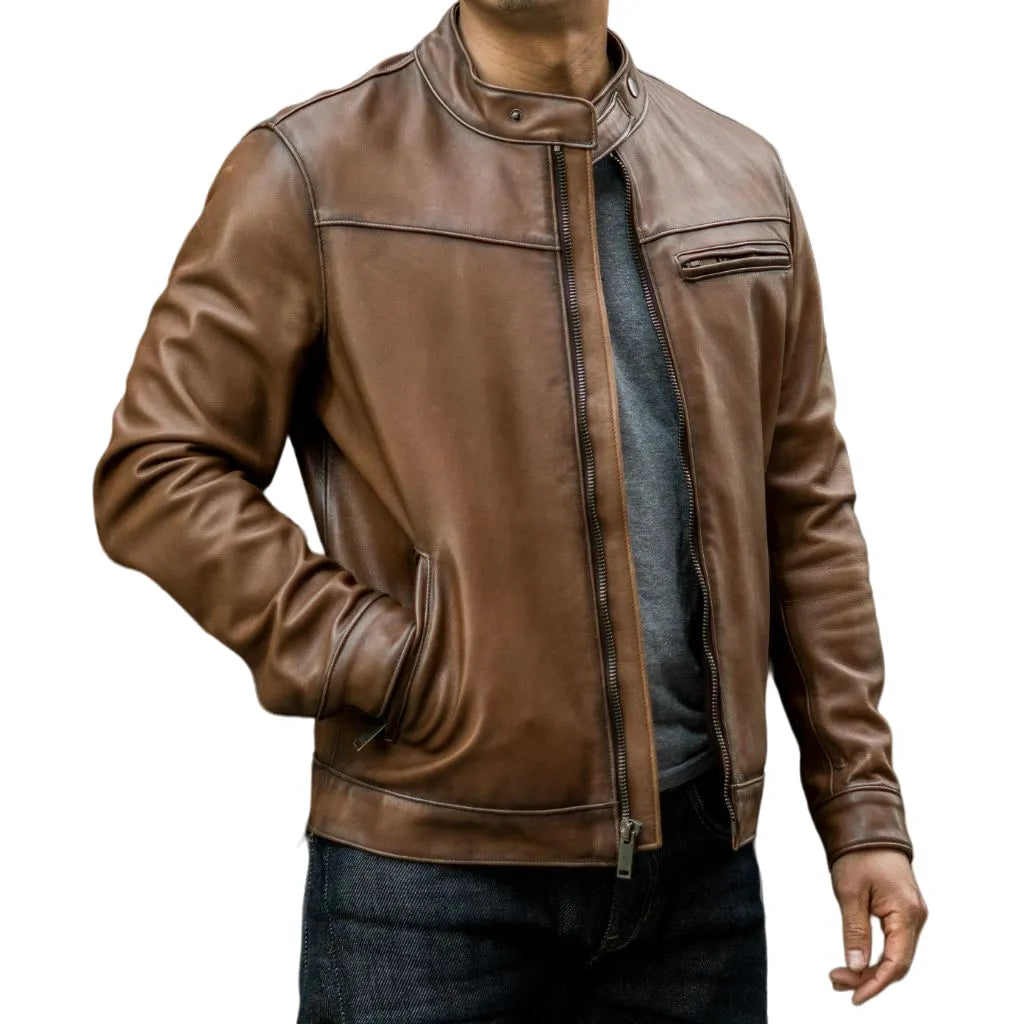Mens-Brown-Roadster-Leather-Jacket-Model