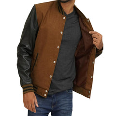 Mens-Dark-Brown-Varsity-Jacket-with-Black-Leather-Sleeves