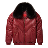 Mens-Maroon-Leather-V-Bomber-Jacket