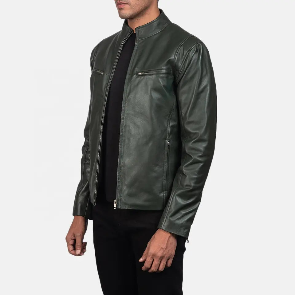 Mens-Olive-Green-Leather-Biker-Jacket-Side