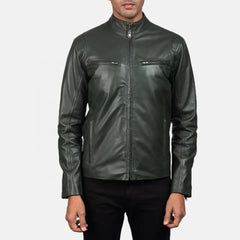 Mens-Olive-Green-Leather-Biker-Jacket