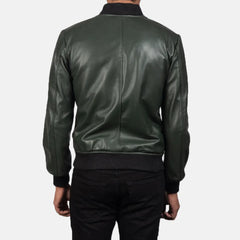 Mens-Olive-Green-Leather-Bomber-Jacket-Back