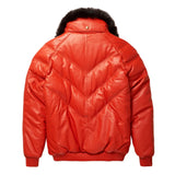 Mens-Orange-Leather-V-Bomber-Jacket-Back