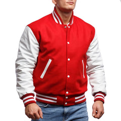 Mens-Red-And-White-Leather-Varsity-Jacket-Front