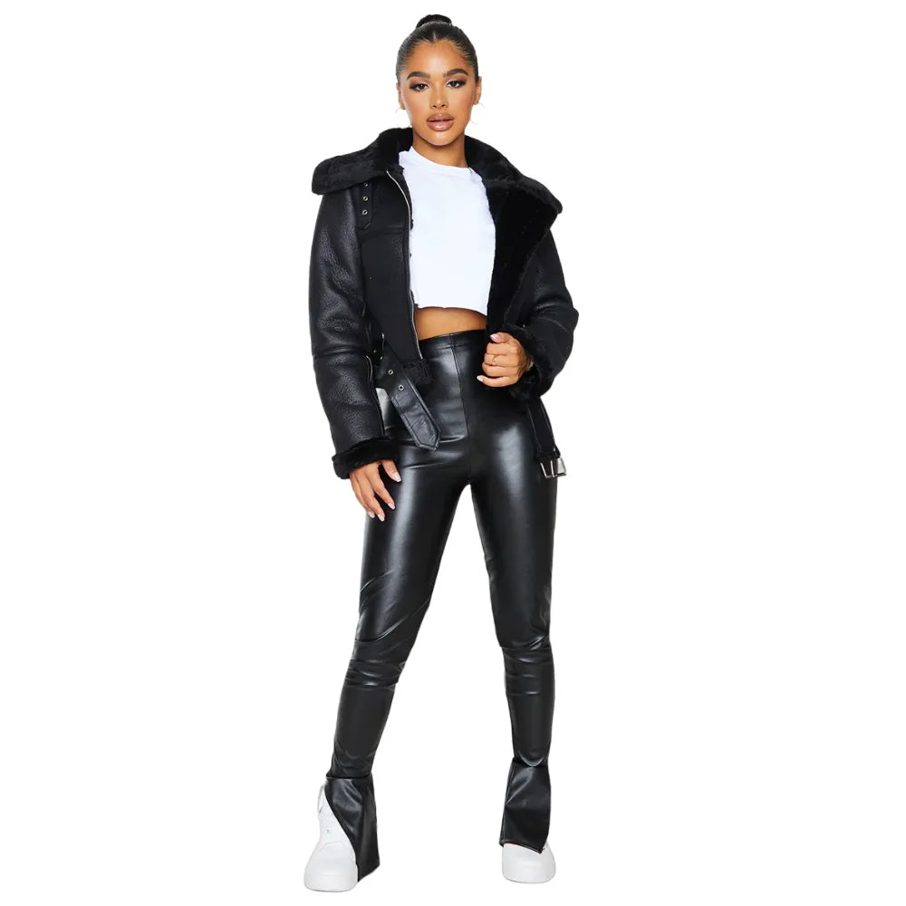 Petite-Black-Faux-Leather-Cotton-On-Aviator-Jacket-Front