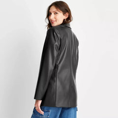 Womens-Faux-Leather-Black-Blazer-Jacket-Back