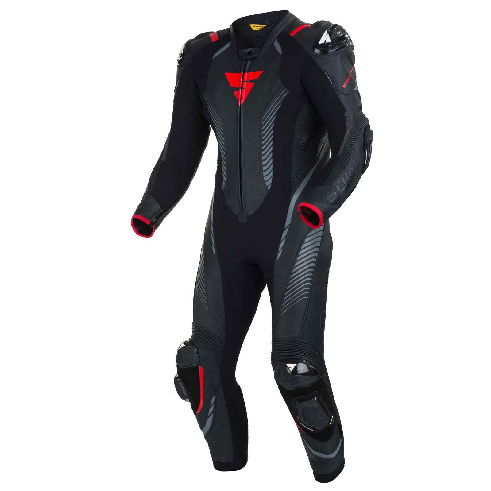 Shima-Apex-RS-One-Piece-Leather-Suit-Black-Red-Front