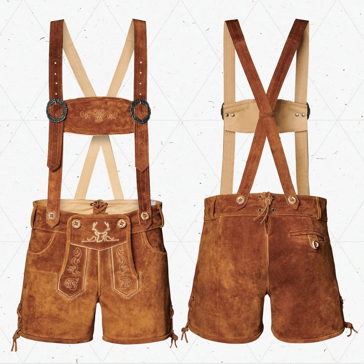 Women-Lederhosen-Short-Pants-Light-Brown-Front-Back