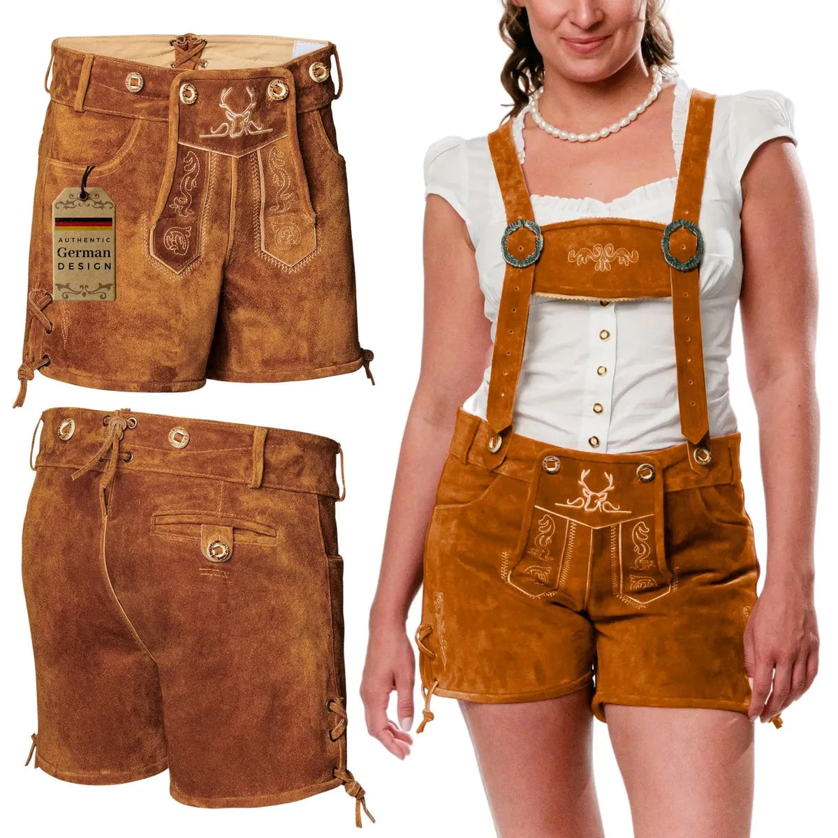 Women-Lederhosen-Short-Pants-Light-Brown-Left