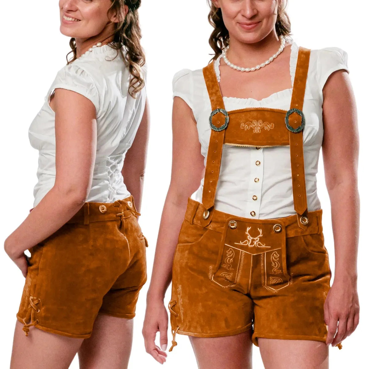 Women-Lederhosen-Short-Pants-Light-Brown-Model