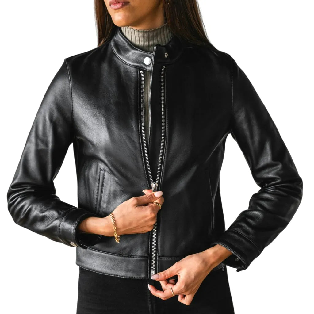 Womens-Black-Cafe-Racer-Leather-Jacket-Front
