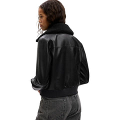 Womens-Black-Faux-Leather-Flight-Jacket-Back