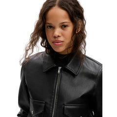 Womens-Black-Faux-Leather-Flight-Jacket-Front