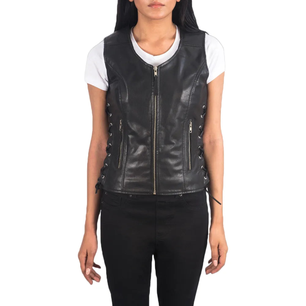 Womens-Black-Leather-Biker-Vest-Front