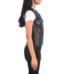 Womens-Black-Leather-Biker-Vest-Model