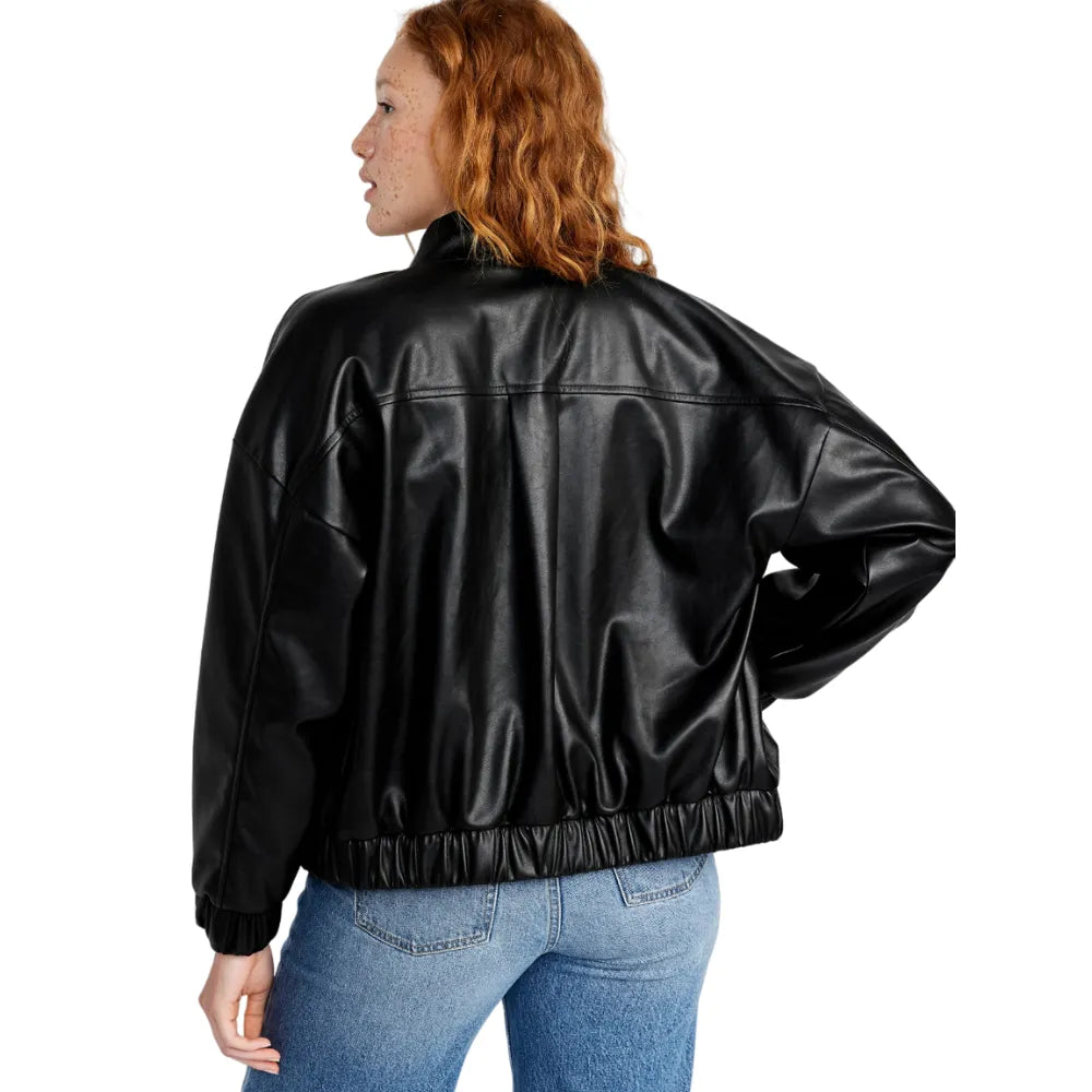 Womens Black Faux Leather Bomber Jacket – Leather Jacket Gear®