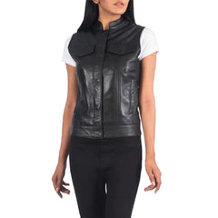 Womens-Black-Leather-Motorcycle-Vest-Close