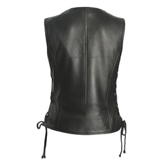 Womens-Black-Leather-Zipper-Vest-Back