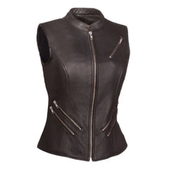 Womens-Black-Zip-Up-Leather-Vest