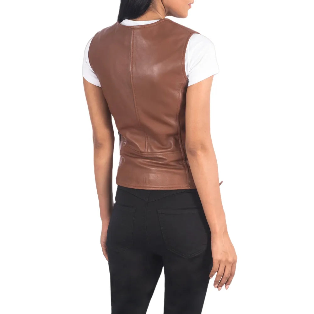 Womens-Brown-Leather-Biker-Vest-Back