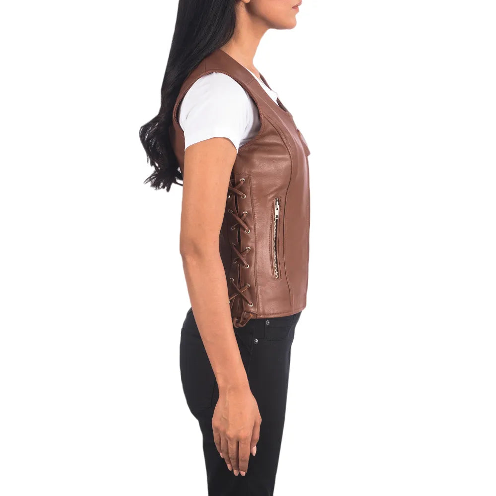 Womens-Brown-Leather-Biker-Vest-Side-Lace