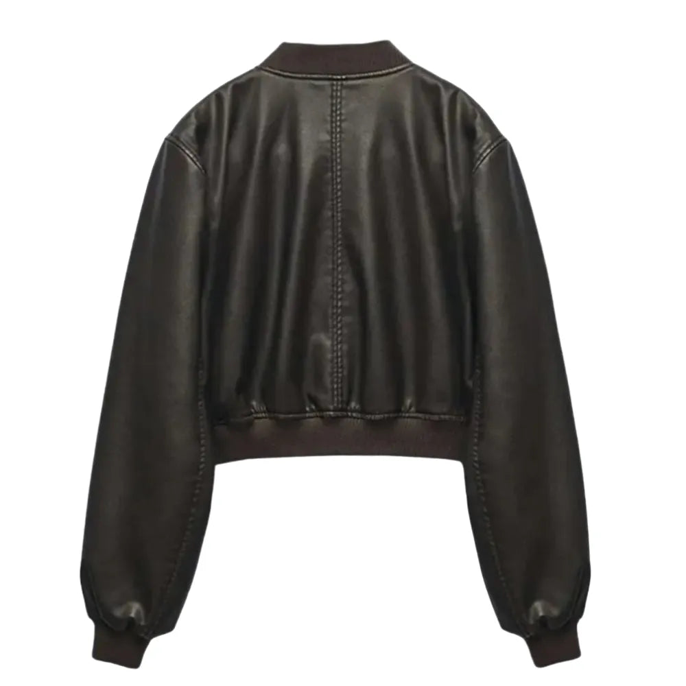 Womens-Brown-Leather-Bomber-Jacket-Back