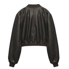 Womens-Brown-Leather-Bomber-Jacket-Back