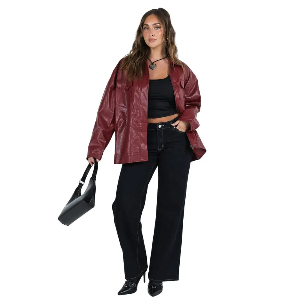 Womens-Burgundy-Leather-Jacket-Model