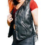 Womens-Button-Front-Leather-Vest-Model