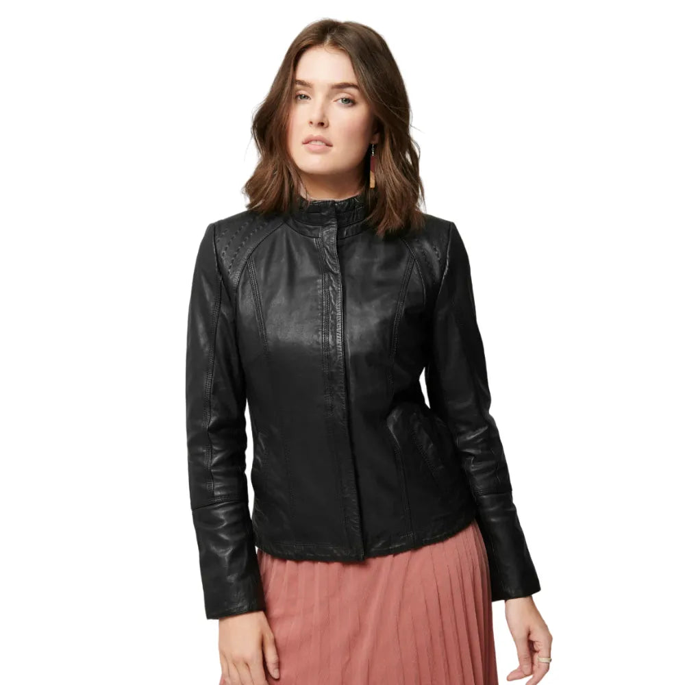Womens-Classic-Leather-Jacket-Black-Model