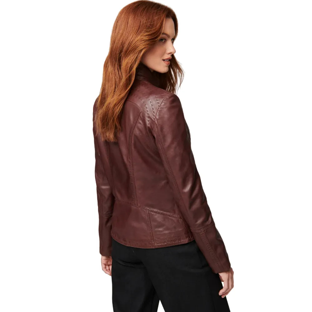 Womens-Classic-Leather-Jacket-Dark-Brown-Back