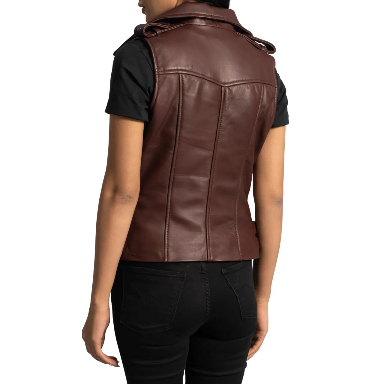 Womens-Maroon-Leather-Biker-Vest-Back