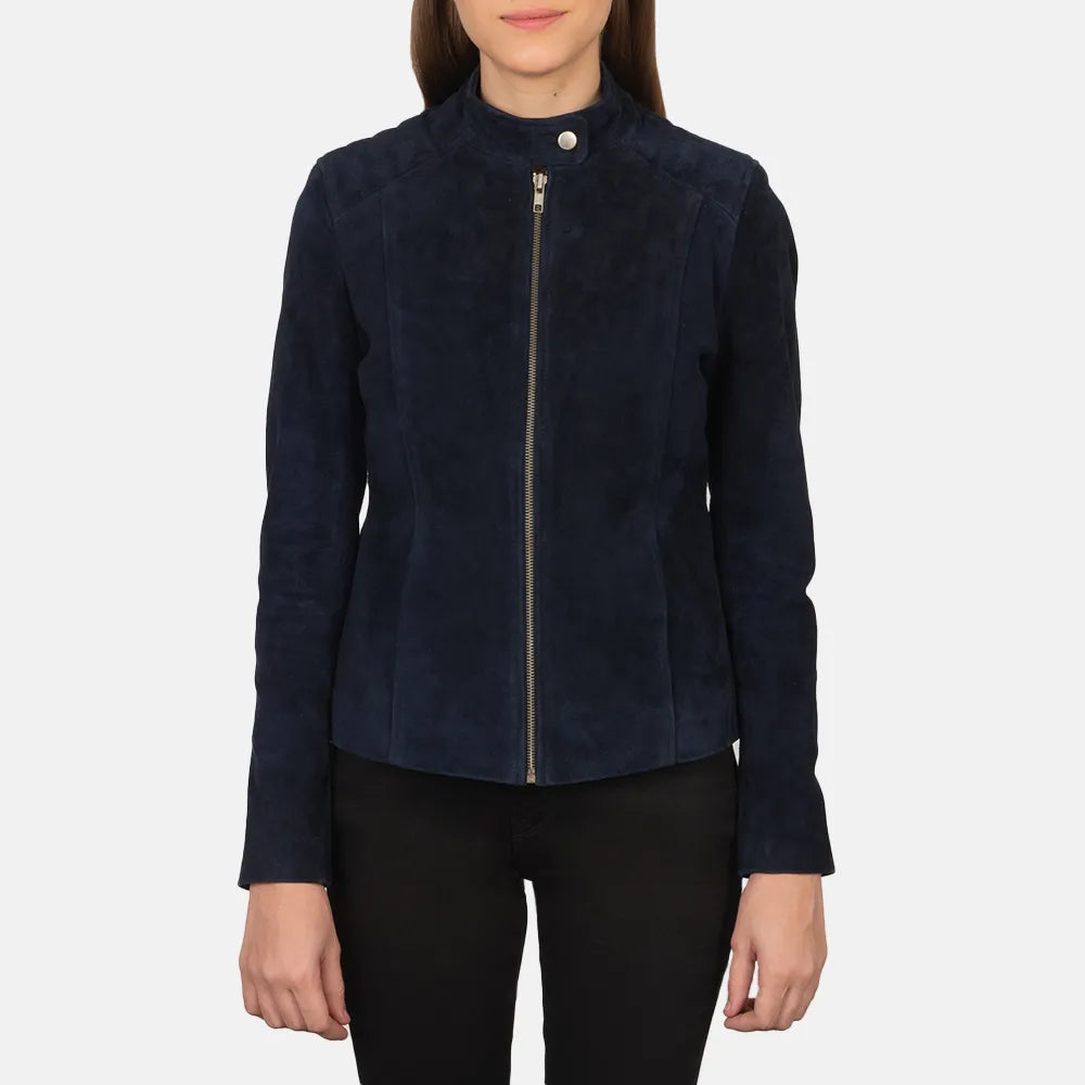 Womens-Navy-Blue-Suede-Biker-Leather-Jacket-Close-Front