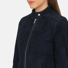Womens-Navy-Blue-Suede-Biker-Leather-Jacket-Close-Up