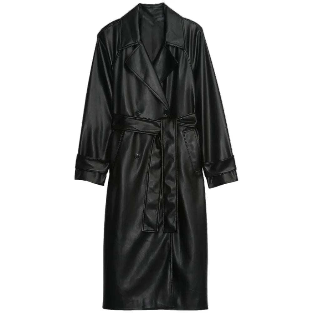 WomensFaux-Leather-Trench-Coat