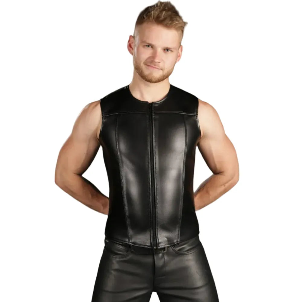 Zip-Front-Vest-With-Black-Piping-Model