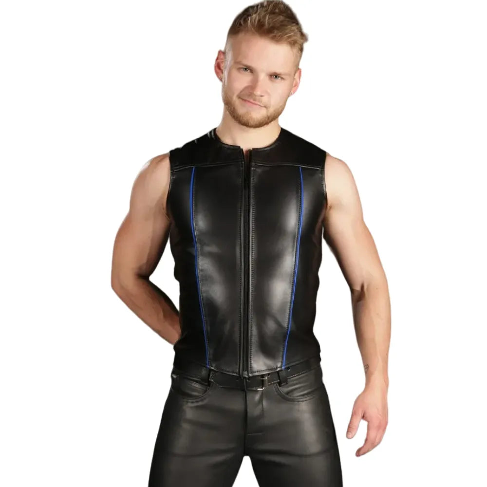 Zip-Front-Vest-With-Blue-Piping-Model