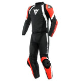 dainese-avro-4-leather-2pcs-suit-black-fluo-red-white-front