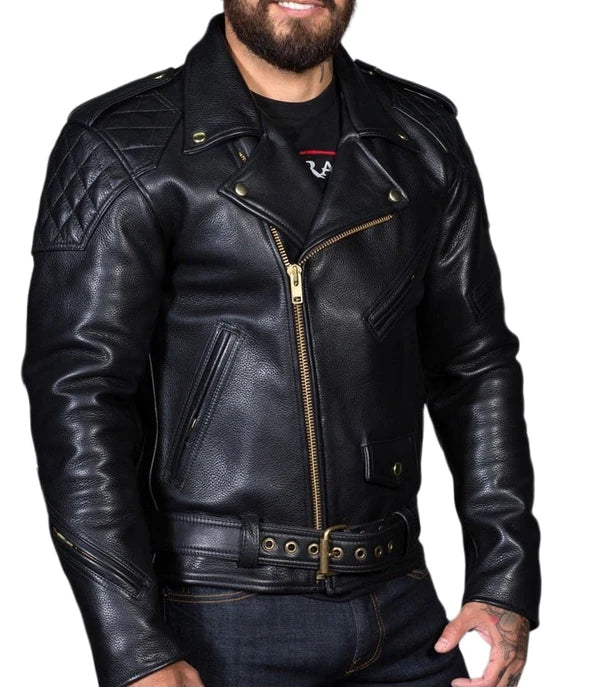 Men's Genuine High Quality Cowhide Leather Front to Back Zip Gay Biker Pants