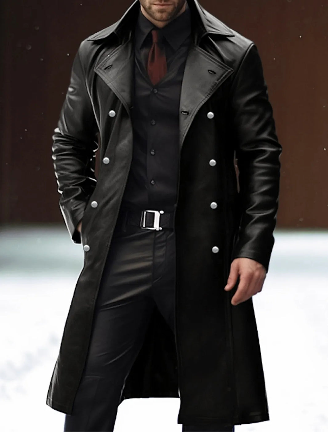 Long black leather trench coat mens best sale